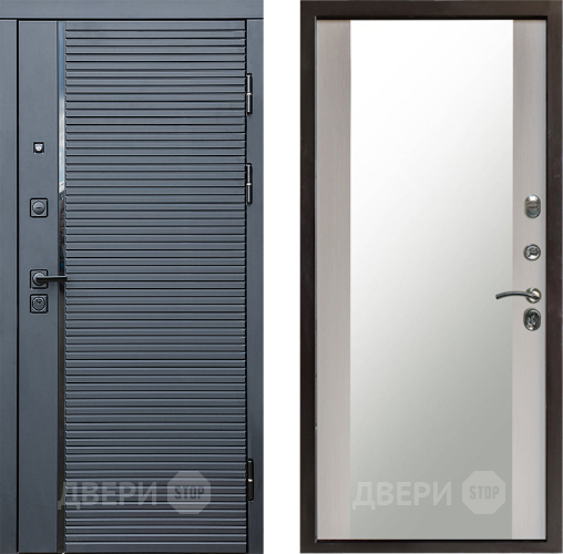 Входная металлическая Дверь Престиж Черная Линия Зеркало Лиственница белая в Дедовске
